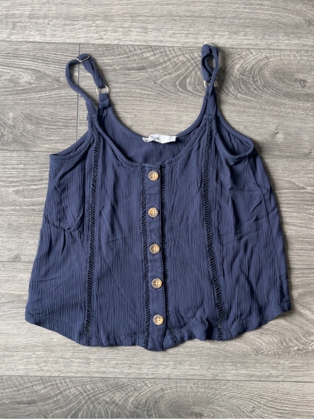 HOLLISTER Navy Button-Front Spaghetti Strap Tank Top